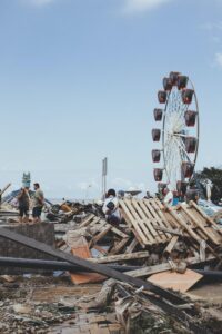 image of a disaster site | portable toilets for construction 