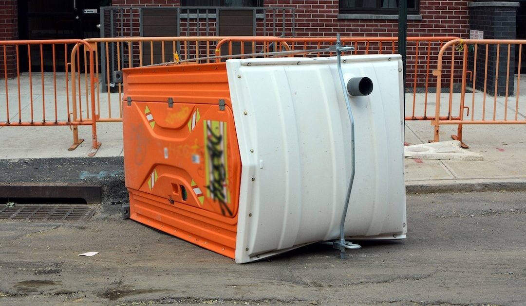 knocked over porta-potty